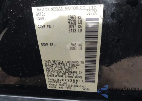 2020 Nissan Altima Sl Fwd из США, поврежденный, VIN 1N4BL4EV1LC229811